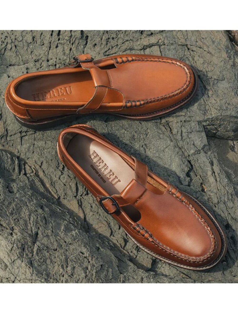 HEREU Alber T-Bar Loafers Women’s Size 9.5 EU 40 Reddish Brown Leather NEW